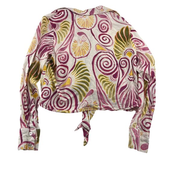 Christian Siriano New York Womens Wrap Top L Linen & Rayon Blend Sea Shell Print - Picture 3 of 5